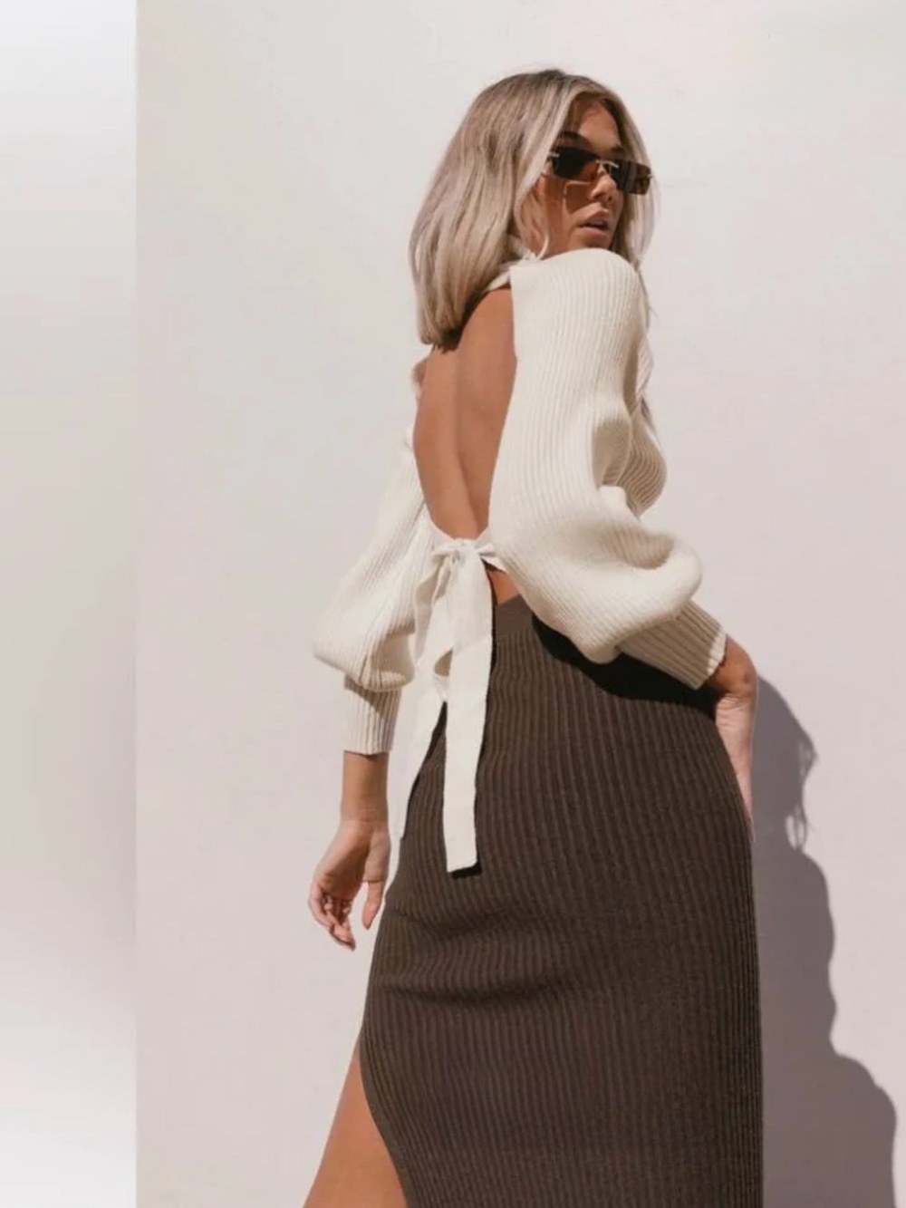 Princess Polly Cream Open-Back Cowl Knit Top